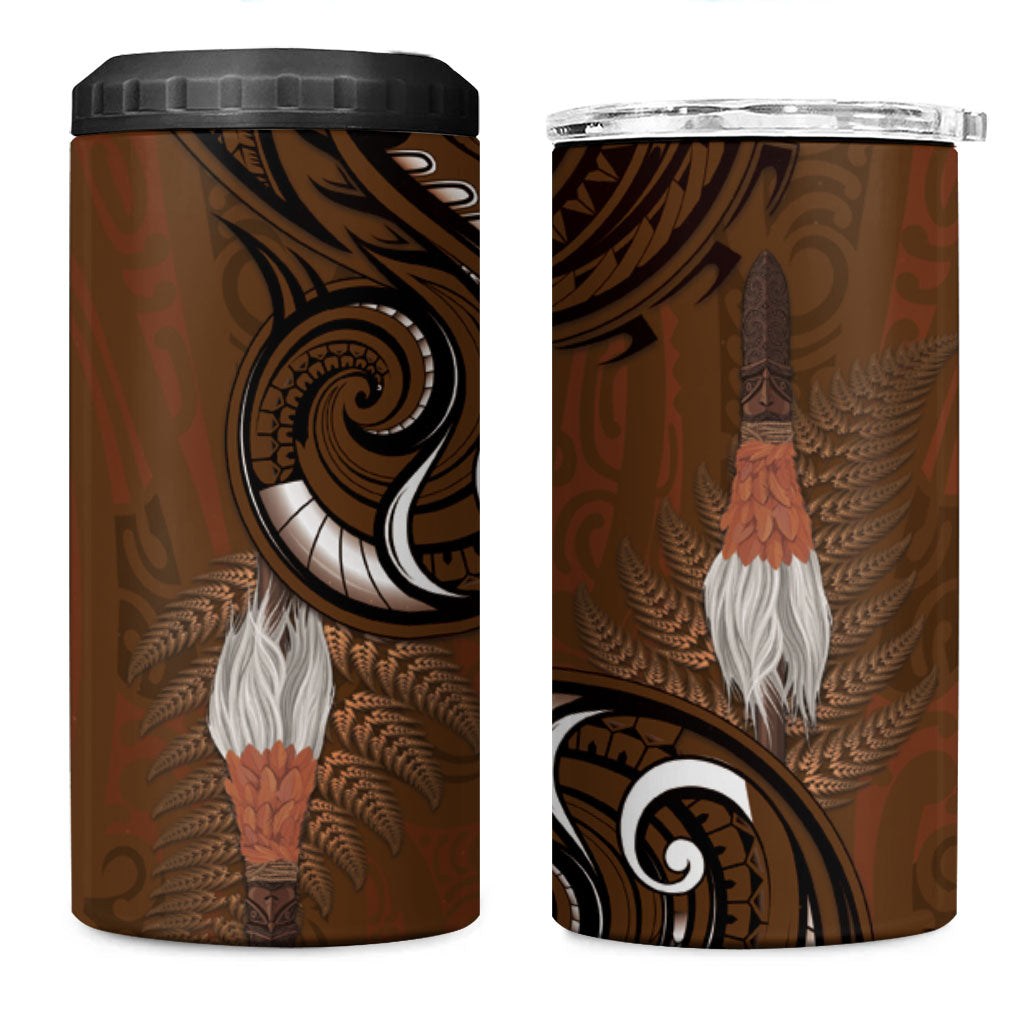 New Zealand Taiaha 4 in 1 Can Cooler Tumbler Maori Weapon Silver Fern Maori Pattern