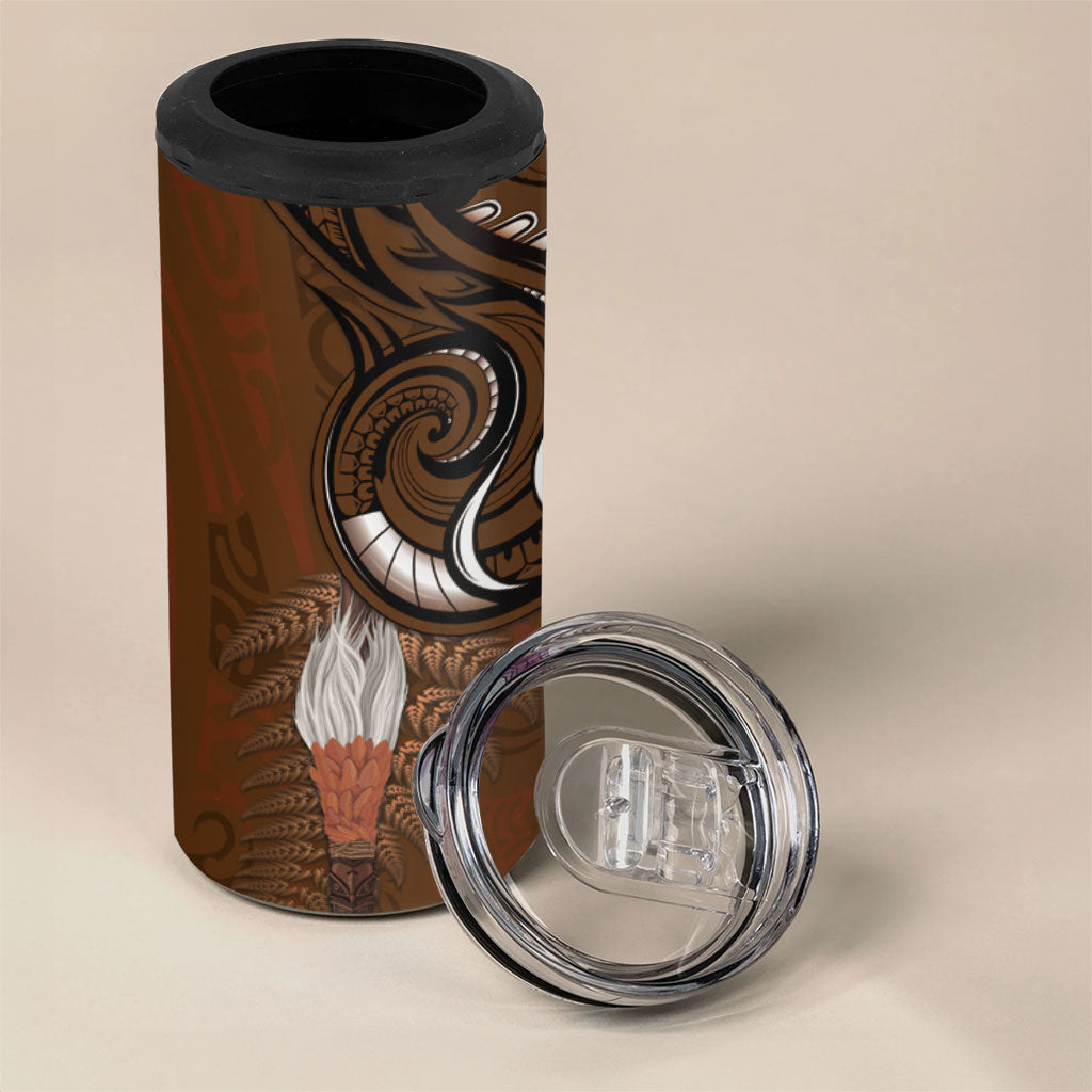New Zealand Taiaha 4 in 1 Can Cooler Tumbler Maori Weapon Silver Fern Maori Pattern