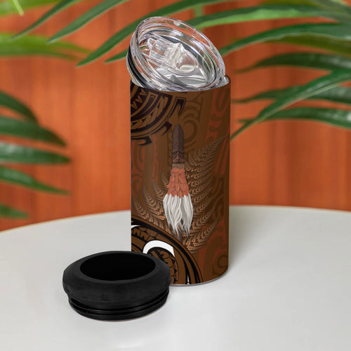 New Zealand Taiaha 4 in 1 Can Cooler Tumbler Maori Weapon Silver Fern Maori Pattern