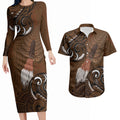 New Zealand Taiaha Couples Matching Long Sleeve Bodycon Dress and Hawaiian Shirt Maori Weapon Silver Fern Maori Pattern