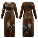 New Zealand Taiaha Couples Matching Long Sleeve Bodycon Dress and Hawaiian Shirt Maori Weapon Silver Fern Maori Pattern