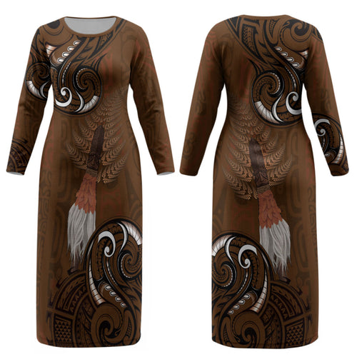 New Zealand Taiaha Couples Matching Long Sleeve Bodycon Dress and Long Sleeve Button Shirt Maori Weapon Silver Fern Maori Pattern