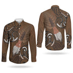 New Zealand Taiaha Couples Matching Mermaid Dress and Long Sleeve Button Shirt Maori Weapon Silver Fern Maori Pattern
