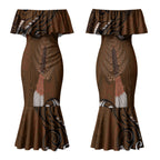 New Zealand Taiaha Couples Matching Mermaid Dress and Long Sleeve Button Shirt Maori Weapon Silver Fern Maori Pattern