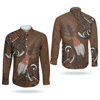 New Zealand Taiaha Couples Matching Off Shoulder Maxi Dress and Long Sleeve Button Shirt Maori Weapon Silver Fern Maori Pattern