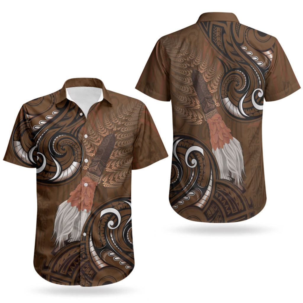 New Zealand Taiaha Couples Matching Off The Shoulder Long Sleeve Dress and Hawaiian Shirt Maori Weapon Silver Fern Maori Pattern