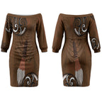 New Zealand Taiaha Couples Matching Off The Shoulder Long Sleeve Dress and Hawaiian Shirt Maori Weapon Silver Fern Maori Pattern