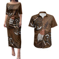 New Zealand Taiaha Couples Matching Puletasi and Hawaiian Shirt Maori Weapon Silver Fern Maori Pattern