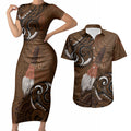 New Zealand Taiaha Couples Matching Short Sleeve Bodycon Dress and Hawaiian Shirt Maori Weapon Silver Fern Maori Pattern