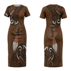 New Zealand Taiaha Couples Matching Short Sleeve Bodycon Dress and Long Sleeve Button Shirt Maori Weapon Silver Fern Maori Pattern