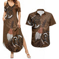 New Zealand Taiaha Couples Matching Summer Maxi Dress and Hawaiian Shirt Maori Weapon Silver Fern Maori Pattern