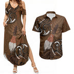New Zealand Taiaha Couples Matching Summer Maxi Dress and Hawaiian Shirt Maori Weapon Silver Fern Maori Pattern