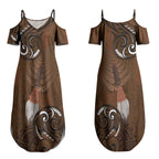 New Zealand Taiaha Couples Matching Summer Maxi Dress and Hawaiian Shirt Maori Weapon Silver Fern Maori Pattern