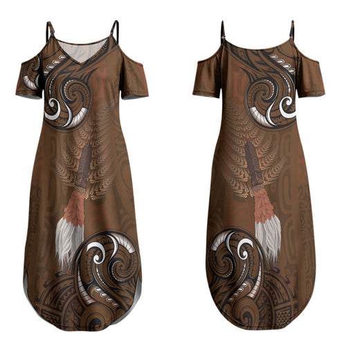 New Zealand Taiaha Couples Matching Summer Maxi Dress and Hawaiian Shirt Maori Weapon Silver Fern Maori Pattern