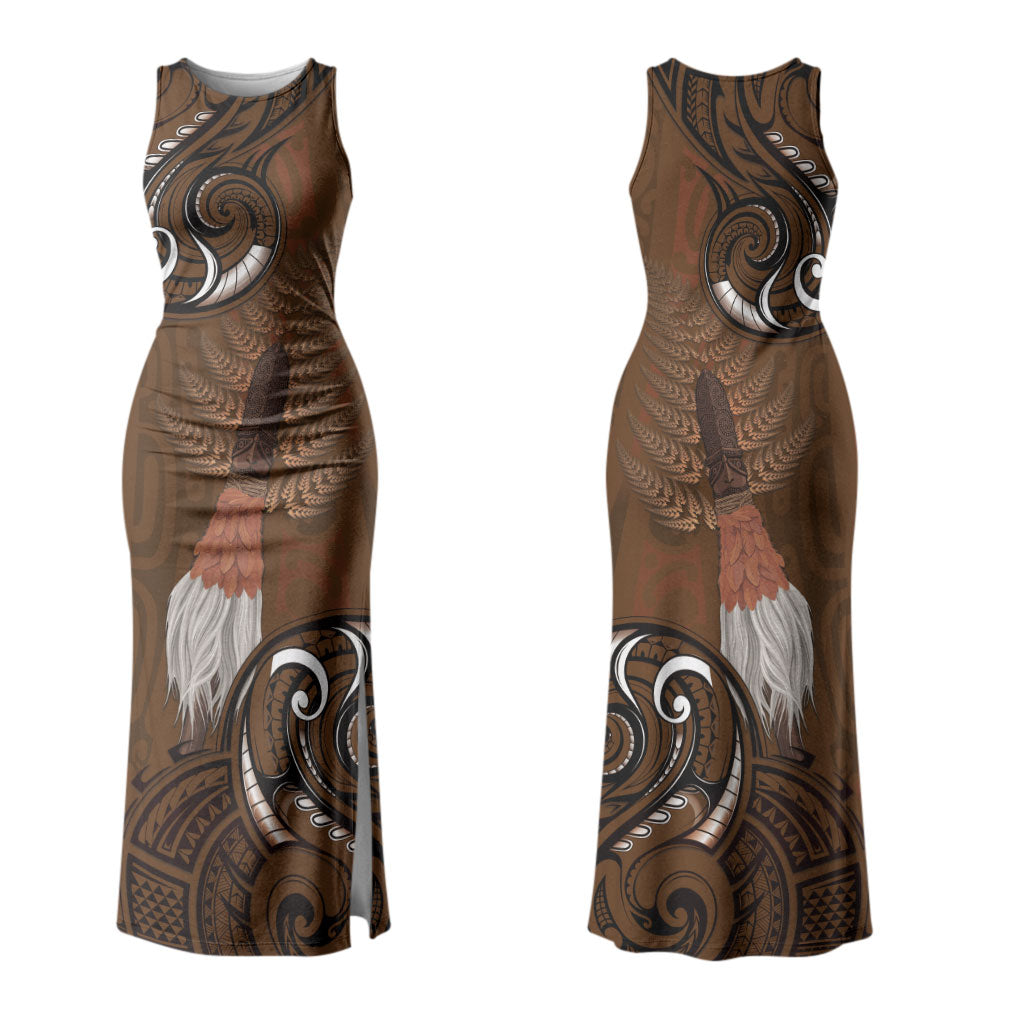 New Zealand Taiaha Couples Matching Tank Maxi Dress and Hawaiian Shirt Maori Weapon Silver Fern Maori Pattern
