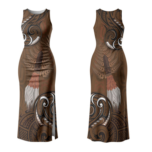 New Zealand Taiaha Couples Matching Tank Maxi Dress and Hawaiian Shirt Maori Weapon Silver Fern Maori Pattern