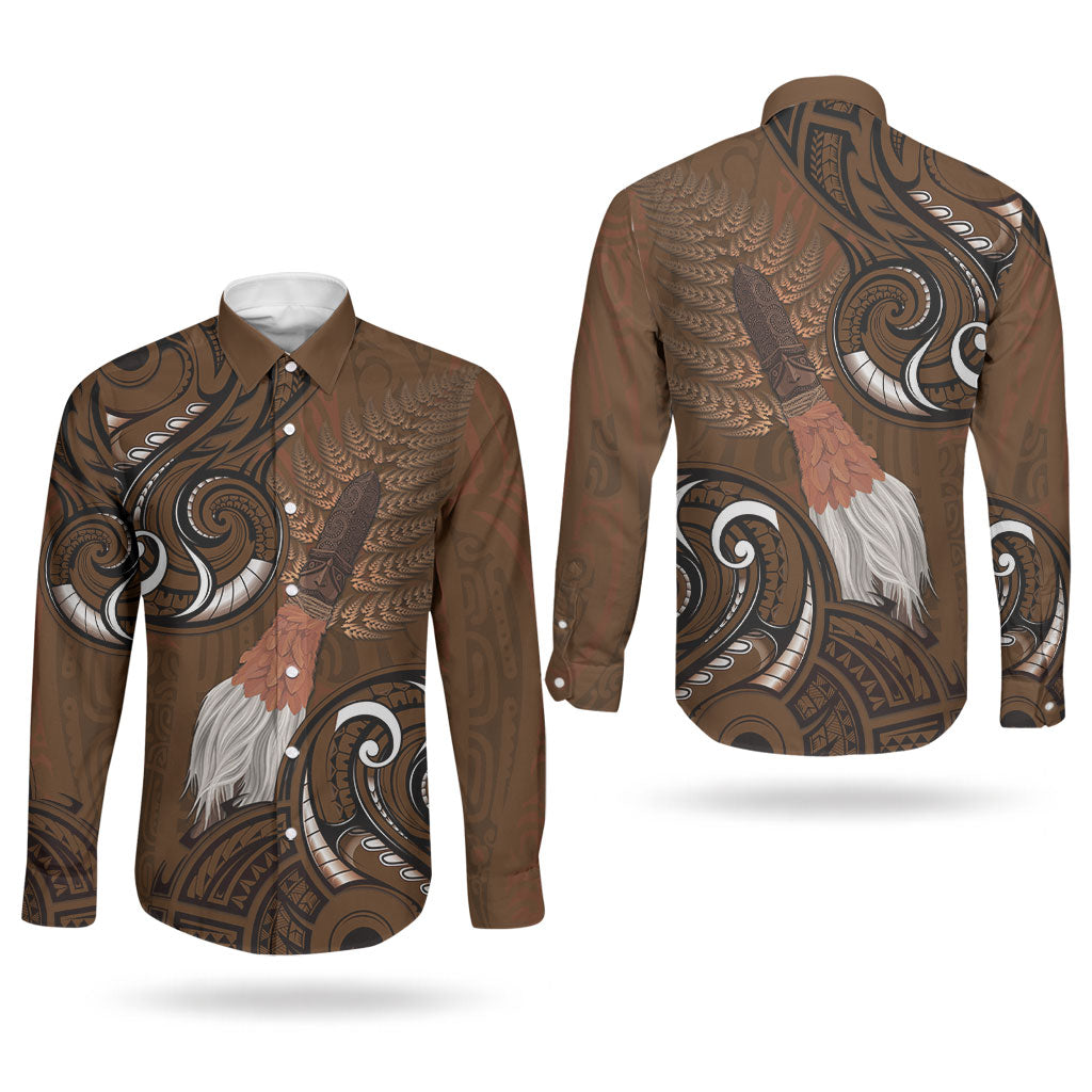New Zealand Taiaha Couples Matching Tank Maxi Dress and Long Sleeve Button Shirt Maori Weapon Silver Fern Maori Pattern