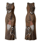 New Zealand Taiaha Couples Matching Tank Maxi Dress and Long Sleeve Button Shirt Maori Weapon Silver Fern Maori Pattern