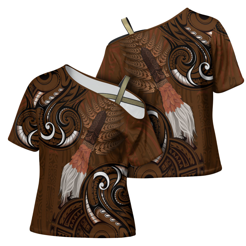 New Zealand Taiaha Cross Shoulder Shirt Maori Weapon Silver Fern Maori Pattern
