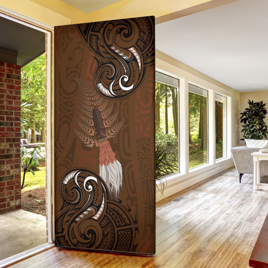 New Zealand Taiaha Door Cover Maori Weapon Silver Fern Maori Pattern