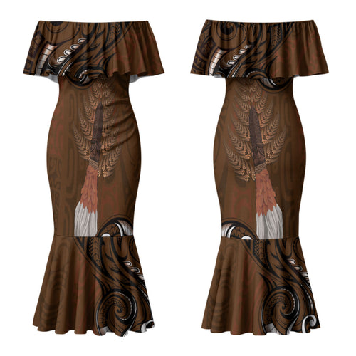 New Zealand Taiaha Family Matching Mermaid Dress and Hawaiian Shirt Maori Weapon Silver Fern Maori Pattern