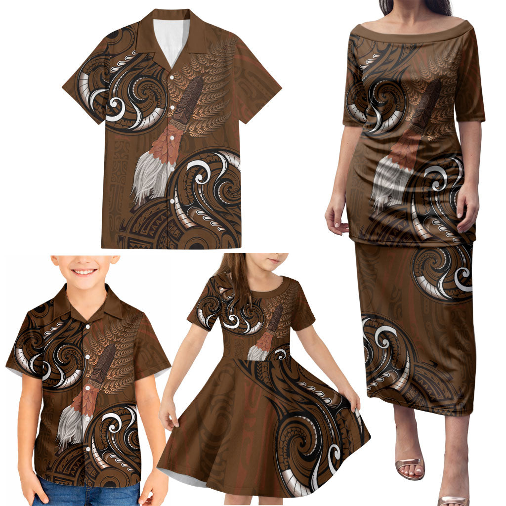 New Zealand Taiaha Family Matching Puletasi and Hawaiian Shirt Maori Weapon Silver Fern Maori Pattern