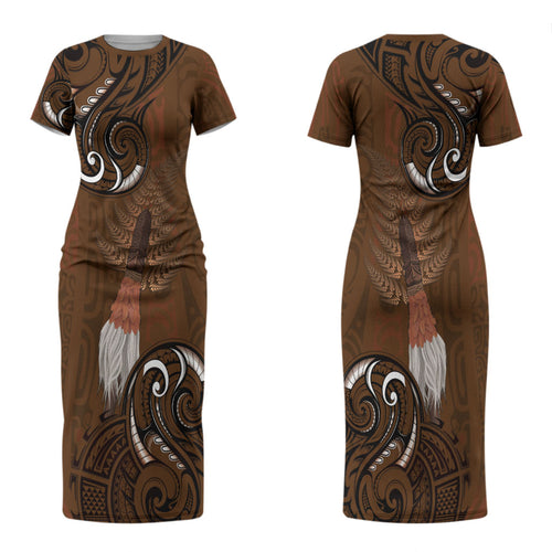 New Zealand Taiaha Family Matching Short Sleeve Bodycon Dress and Hawaiian Shirt Maori Weapon Silver Fern Maori Pattern