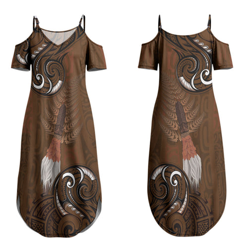 New Zealand Taiaha Family Matching Summer Maxi Dress and Hawaiian Shirt Maori Weapon Silver Fern Maori Pattern