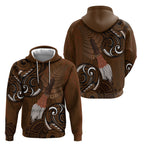 New Zealand Taiaha Hoodie Maori Weapon Silver Fern Maori Pattern