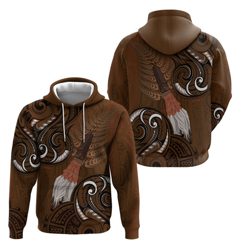 New Zealand Taiaha Hoodie Maori Weapon Silver Fern Maori Pattern