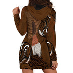 New Zealand Taiaha Hoodie Dress Maori Weapon Silver Fern Maori Pattern
