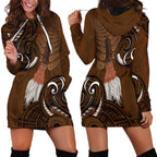 New Zealand Taiaha Hoodie Dress Maori Weapon Silver Fern Maori Pattern
