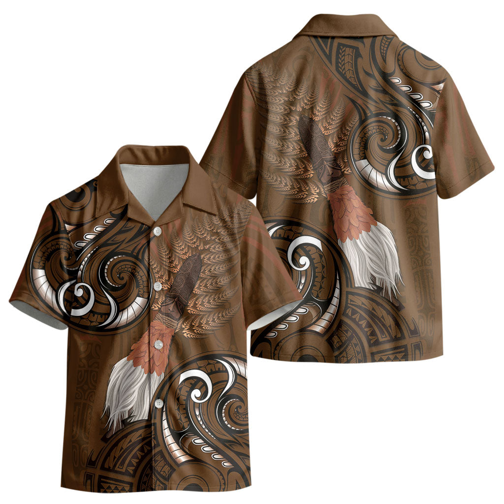 New Zealand Taiaha Kid Hawaiian Shirt Maori Weapon Silver Fern Maori Pattern