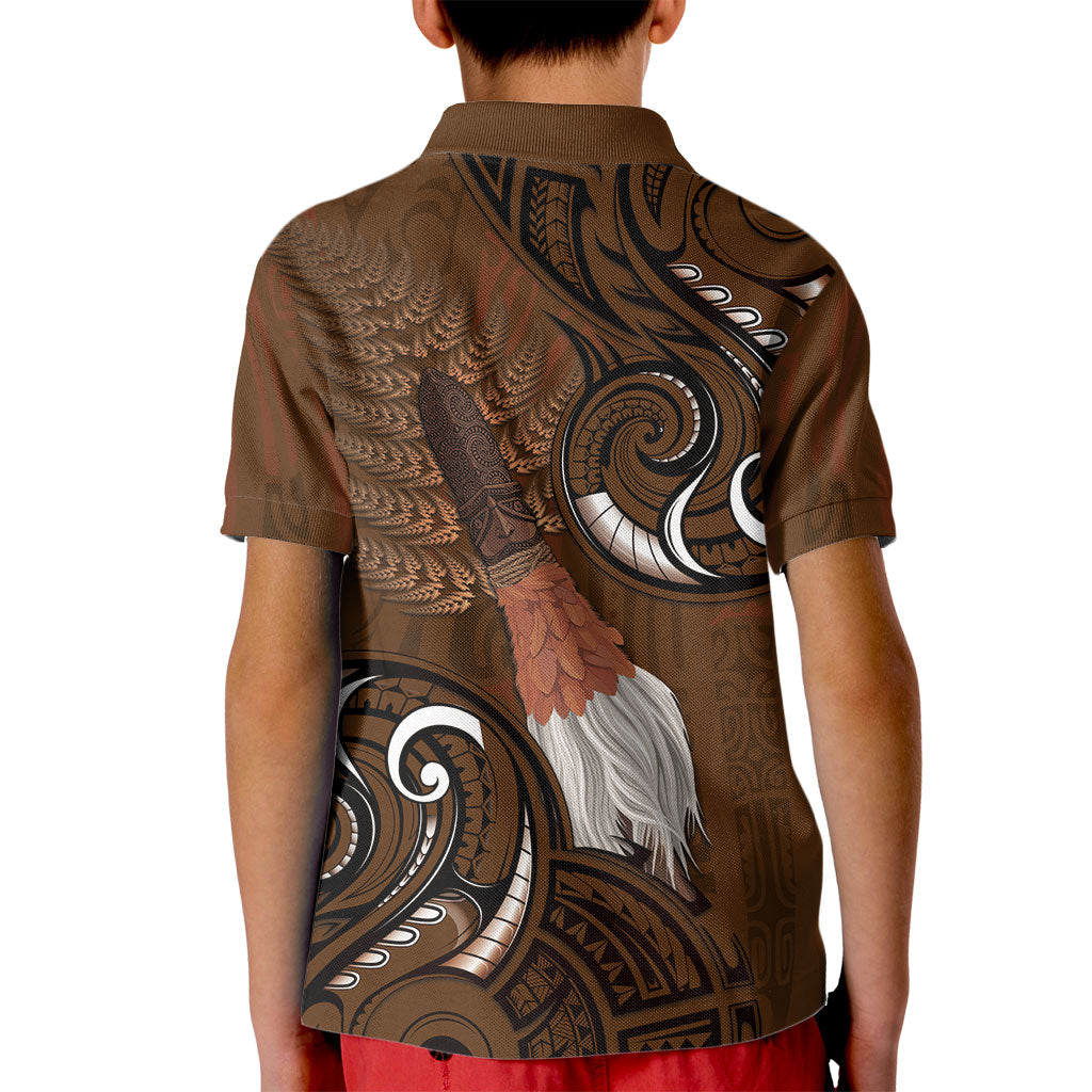 New Zealand Taiaha Kid Polo Shirt Maori Weapon Silver Fern Maori Pattern