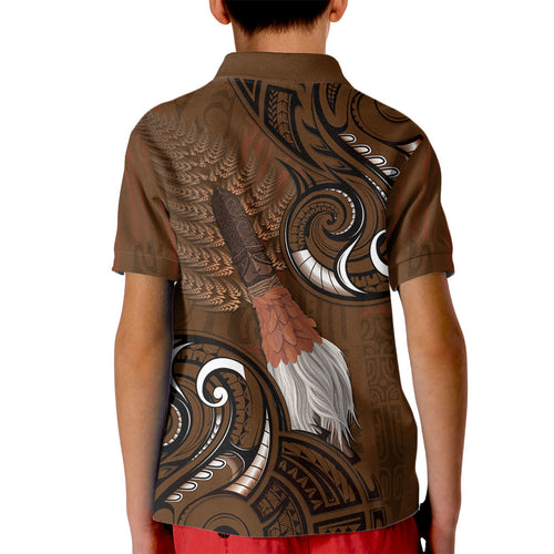 New Zealand Taiaha Kid Polo Shirt Maori Weapon Silver Fern Maori Pattern