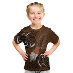 New Zealand Taiaha Kid T Shirt Maori Weapon Silver Fern Maori Pattern