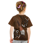 New Zealand Taiaha Kid T Shirt Maori Weapon Silver Fern Maori Pattern
