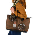 New Zealand Taiaha Leather Tote Bag Maori Weapon Silver Fern Maori Pattern