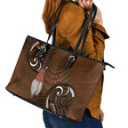 New Zealand Taiaha Leather Tote Bag Maori Weapon Silver Fern Maori Pattern
