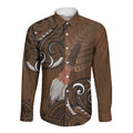 New Zealand Taiaha Long Sleeve Button Shirt Maori Weapon Silver Fern Maori Pattern