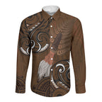 New Zealand Taiaha Long Sleeve Button Shirt Maori Weapon Silver Fern Maori Pattern