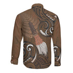 New Zealand Taiaha Long Sleeve Button Shirt Maori Weapon Silver Fern Maori Pattern