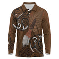 New Zealand Taiaha Long Sleeve Polo Shirt Maori Weapon Silver Fern Maori Pattern