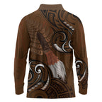 New Zealand Taiaha Long Sleeve Polo Shirt Maori Weapon Silver Fern Maori Pattern