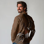 New Zealand Taiaha Long Sleeve Polo Shirt Maori Weapon Silver Fern Maori Pattern