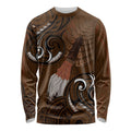 New Zealand Taiaha Long Sleeve Shirt Maori Weapon Silver Fern Maori Pattern