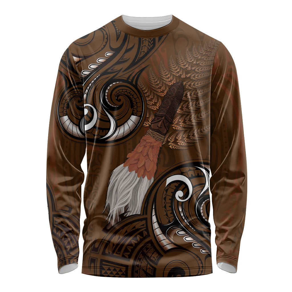 New Zealand Taiaha Long Sleeve Shirt Maori Weapon Silver Fern Maori Pattern