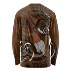 New Zealand Taiaha Long Sleeve Shirt Maori Weapon Silver Fern Maori Pattern