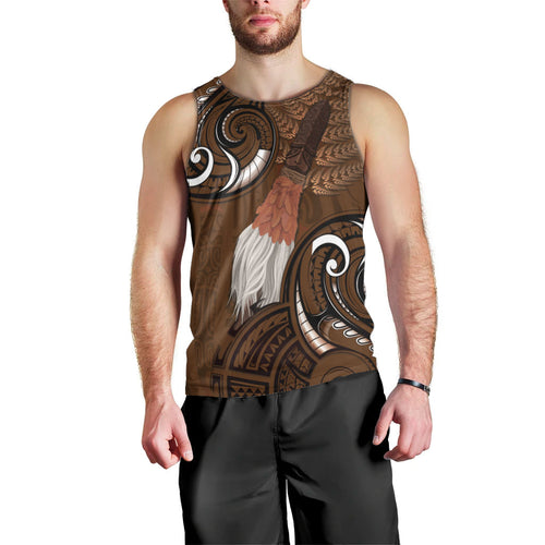 New Zealand Taiaha Men Tank Top Maori Weapon Silver Fern Maori Pattern