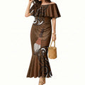 New Zealand Taiaha Mermaid Dress Maori Weapon Silver Fern Maori Pattern